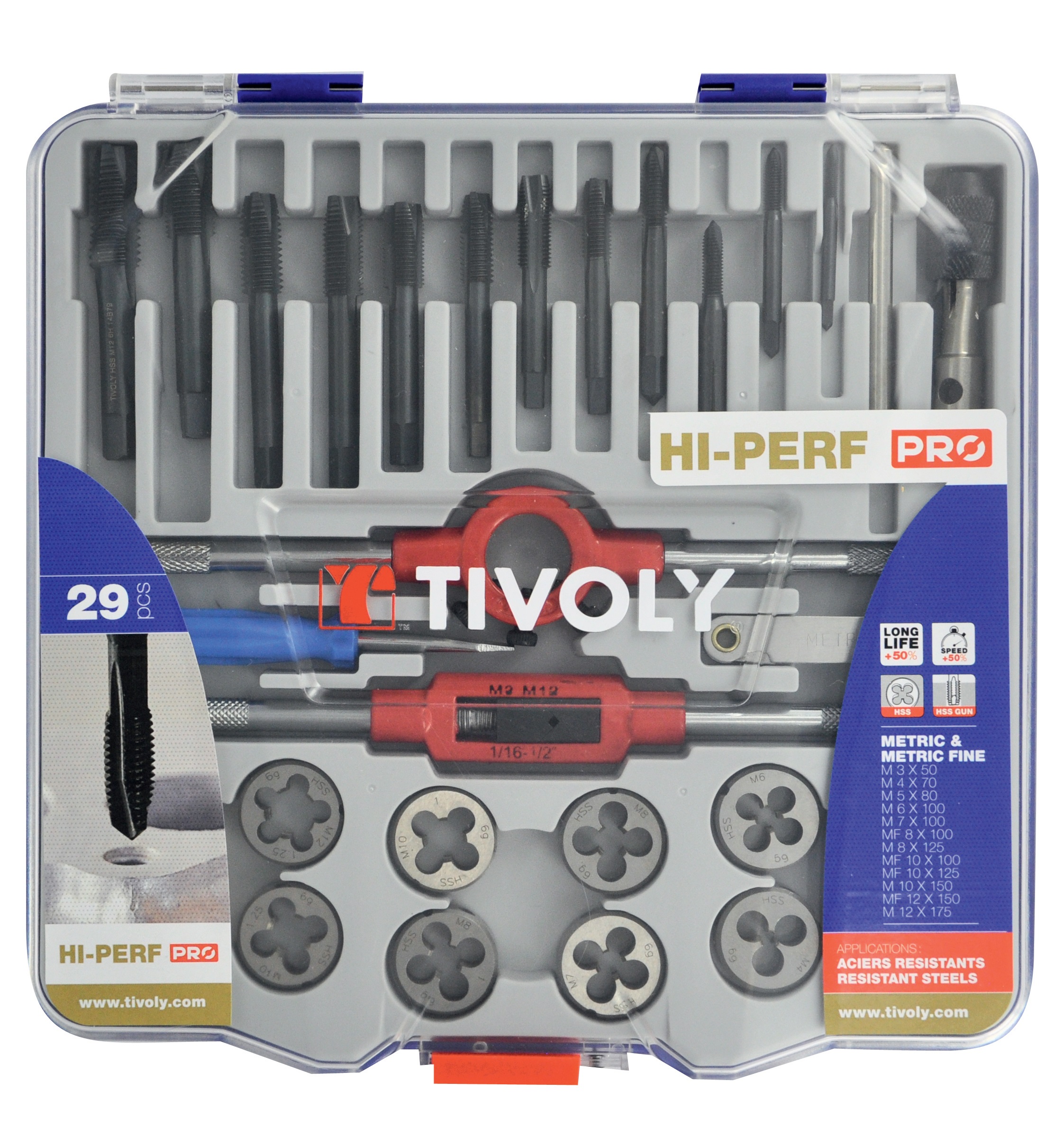 Tivoly 39-Piece Carbon Steel Tap & Die Set, M3 - M12 Taps, MF4 - M12 Dies