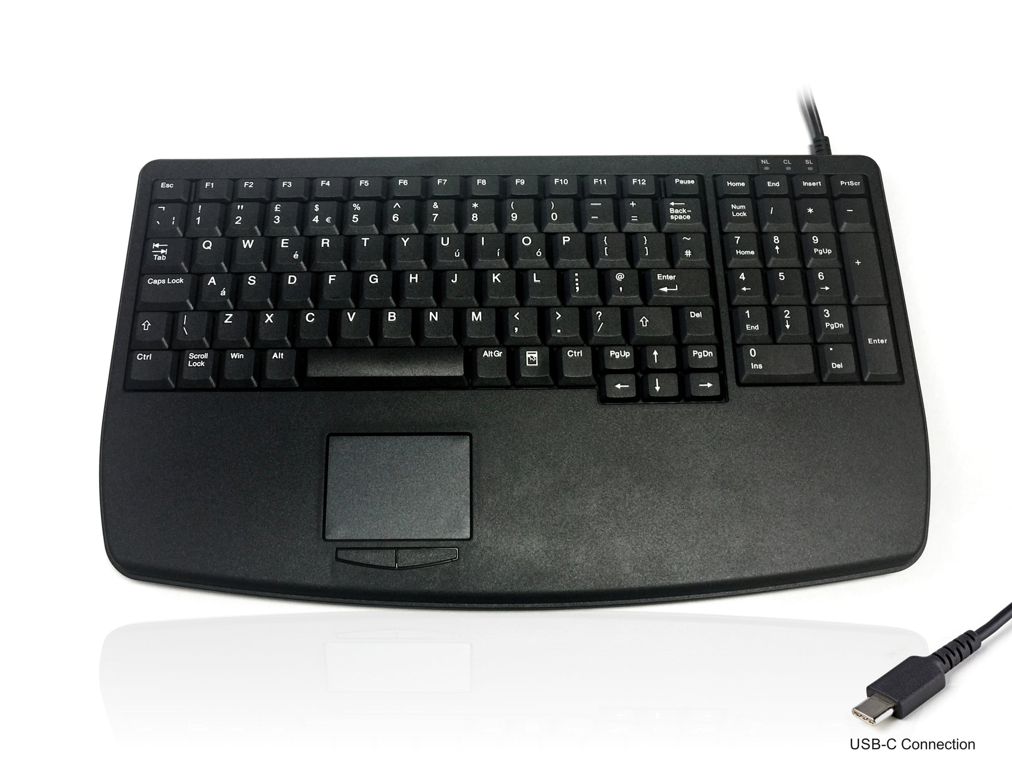 Ceratech KYB500-730V2C Wired USB Compact Touchpad Keyboard, QWERTY (UK), Black