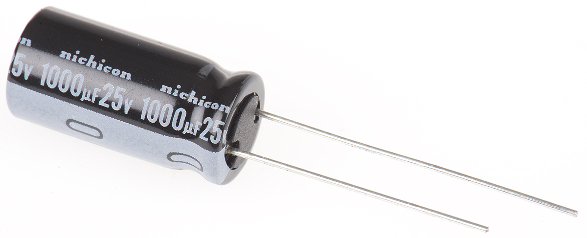Nichicon 1000μF Aluminium Electrolytic Capacitor 25V dc, Radial, Through Hole - UVR1E102MPD
