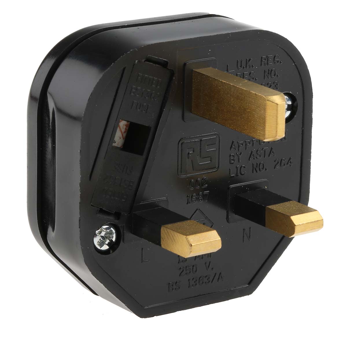 RS PRO UK Mains Plug, 13A Black, Cable Mount Thermoplastic, 250 V