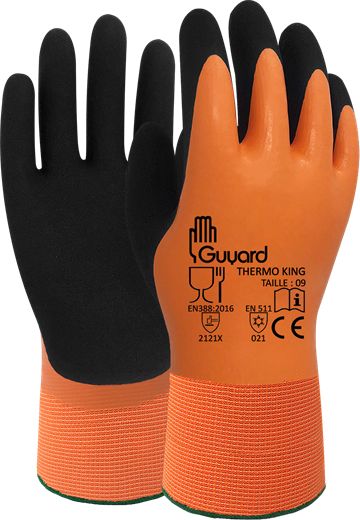 GUYARD THERMO KING Black, Orange Acrylic Polyamide Work Gloves, Size 8, Latex Coating