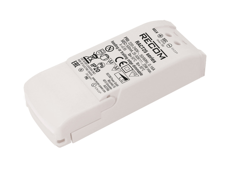 Recom LED Driver, 25 → 50V dc Output, 25W Output, 500mA Output, Constant Current Dimmable