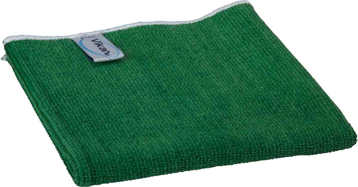 Vikan Basic microfibre cloth Green Microfibre Cloths for General Cleaning, Wet/Dry Use, Box of 5, 320 x 320mm, Repeat