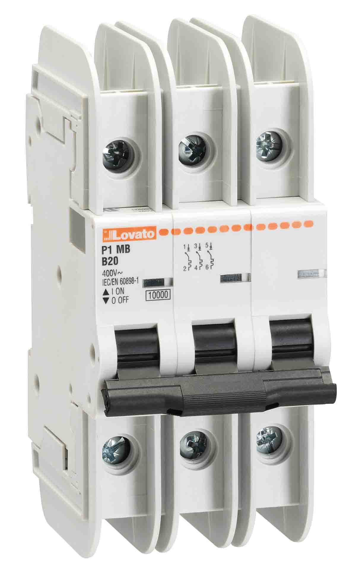 Lovato MCB, 3P, 20A Curve C, 400V AC, 10 kA Breaking Capacity