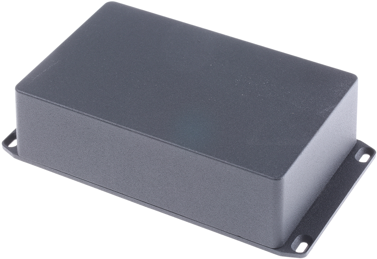 Hammond 1590 Series Black Die Cast Aluminium Enclosure, IP54, Flanged, Black Lid, 187.75 x 119.5 x 56mm