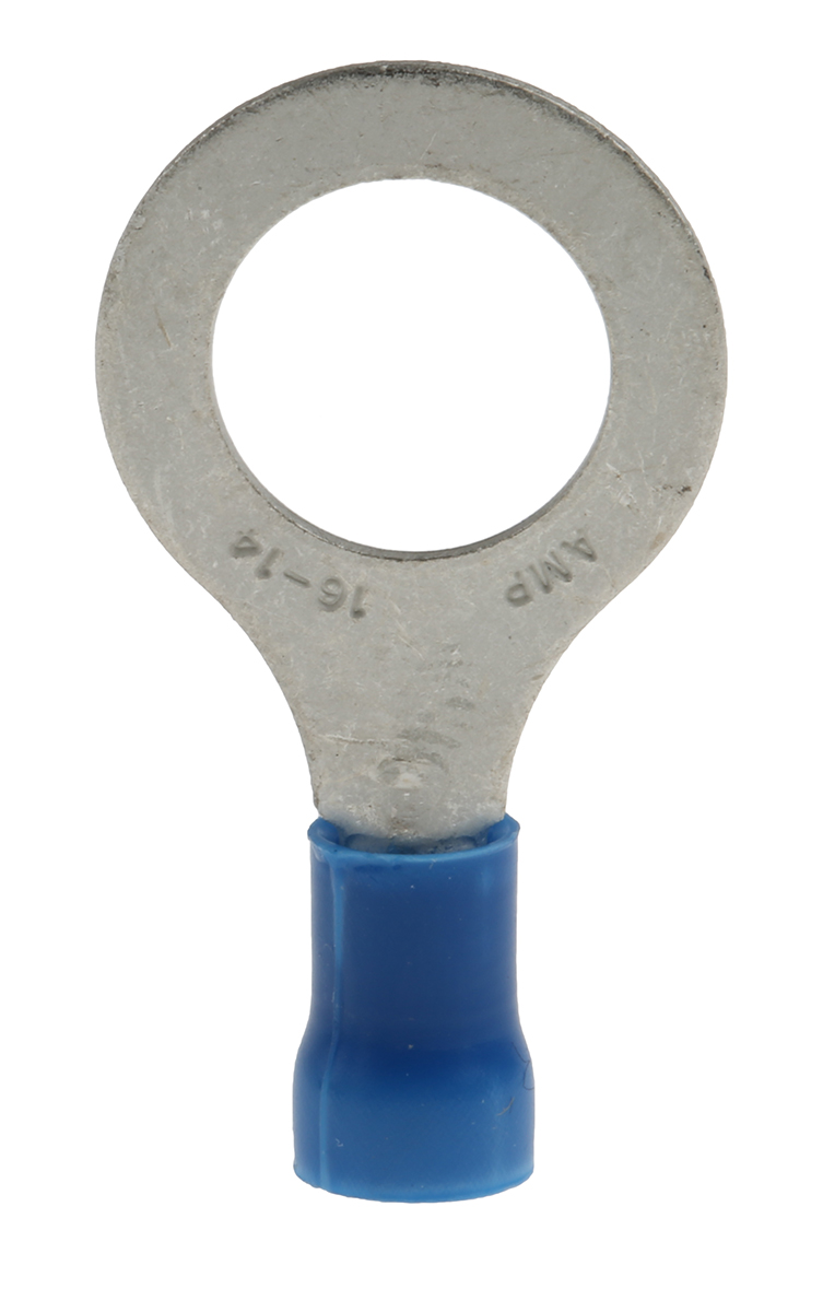 TE Connectivity, PLASTI-GRIP Insulated Ring Terminal, M10 Stud Size, 1mm² to 2.6mm² Wire Size, Blue