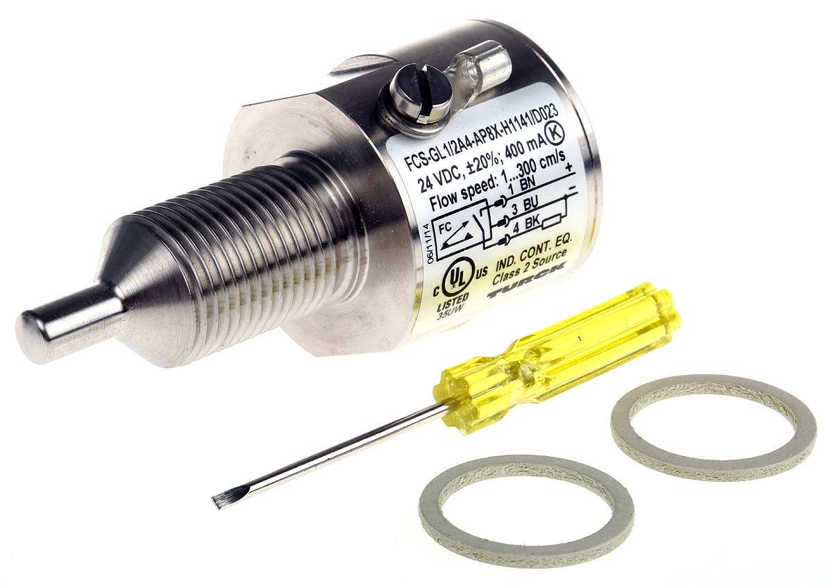 Turck Compact Mount Flow Controller, 1 → 150 (Water) cm³/s, 3 → 300 (Oil) cm³/s, PNP Output, 21 →