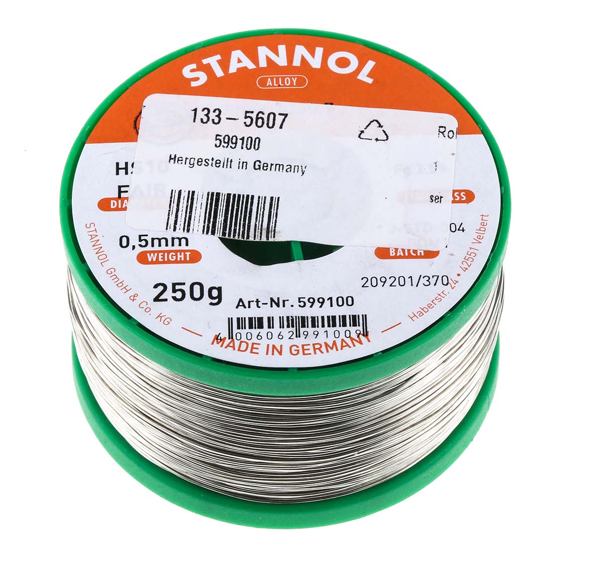 Stannol Wire, 0.5mm Lead Free Solder, 227°C Melting Point