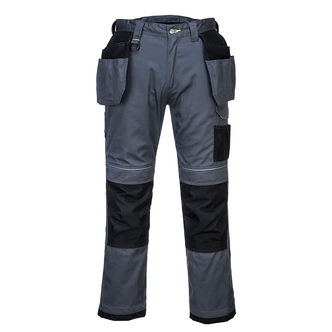 Portwest Holster Work Trousers Unisex's Black, Grey Polyester, Size 48 Waist Size 48 in W