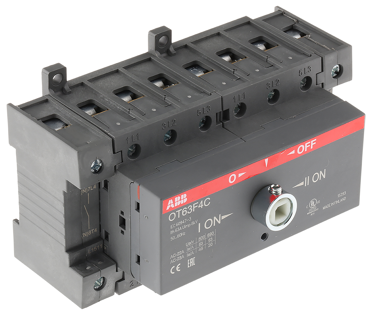 ABB 4P Pole DIN Rail Non Fused Isolator Switch - 63A Maximum Current, IP20