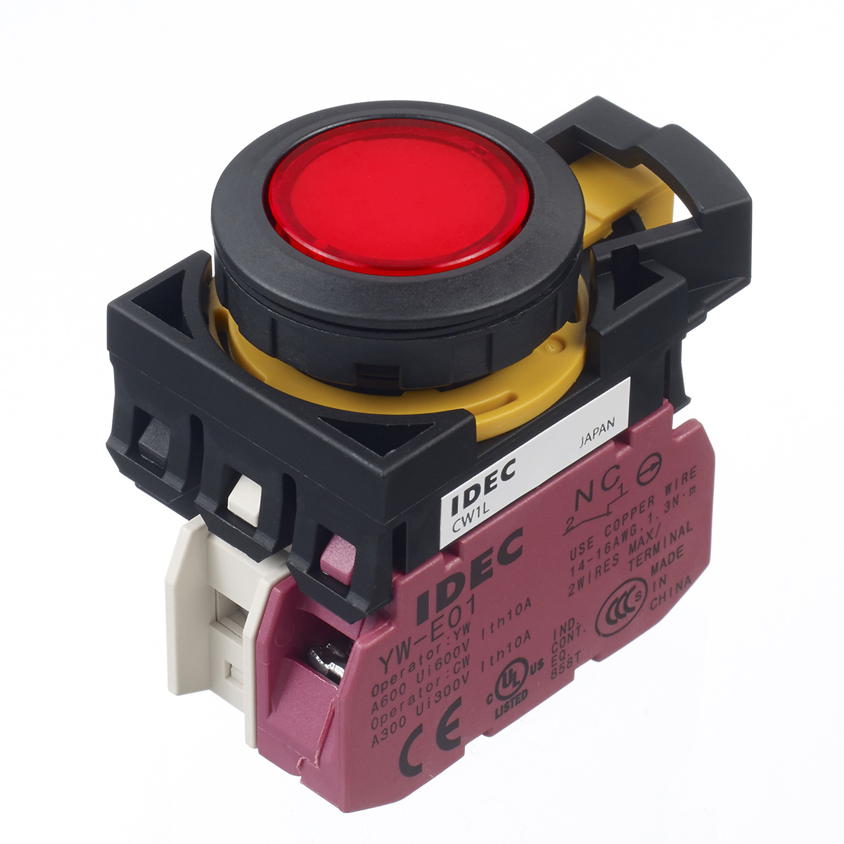 Idec CW Series Illuminated Push Button, Panel Mount, 22mm Cutout, SPST, IP65