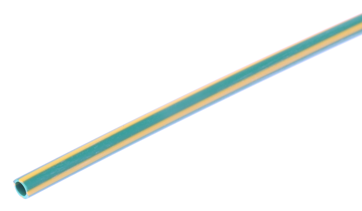 RS PRO Halogen Free Heat Shrink Tubing, Green/Yellow 1.6mm Sleeve Dia. x 1.2m Length 2:1 Ratio