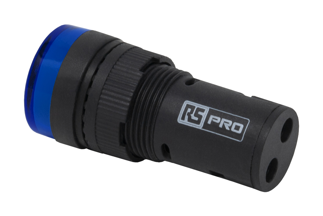 RS PRO, Panel Mount Blue LED Pilot Light, 16mm Cutout, IP40, Round, 12V ac/dc