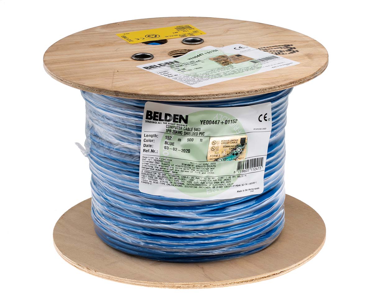 Belden, YE00447 series Blue Twinaxial Cable, 6.17mm OD 152m, 78 Ω impedance