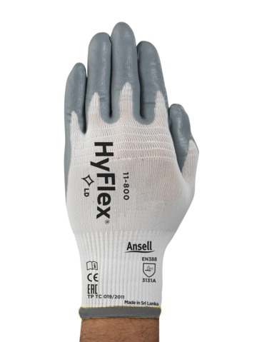 Ansell HyFlex 11-800 White Nylon Nylon Glove, Size 9, Nitrile Coating