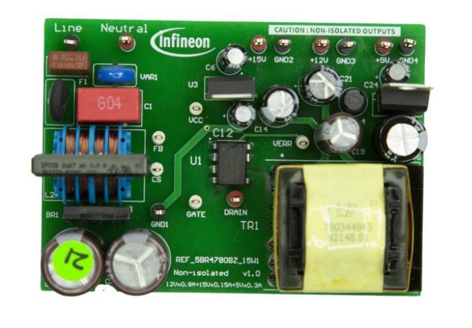 Infineon REF_5BR4780BZ_15W1 Flyback Converter for CoolSET ICE5BR4780BZ for Industrial drives, Auxiliary Power Supplies