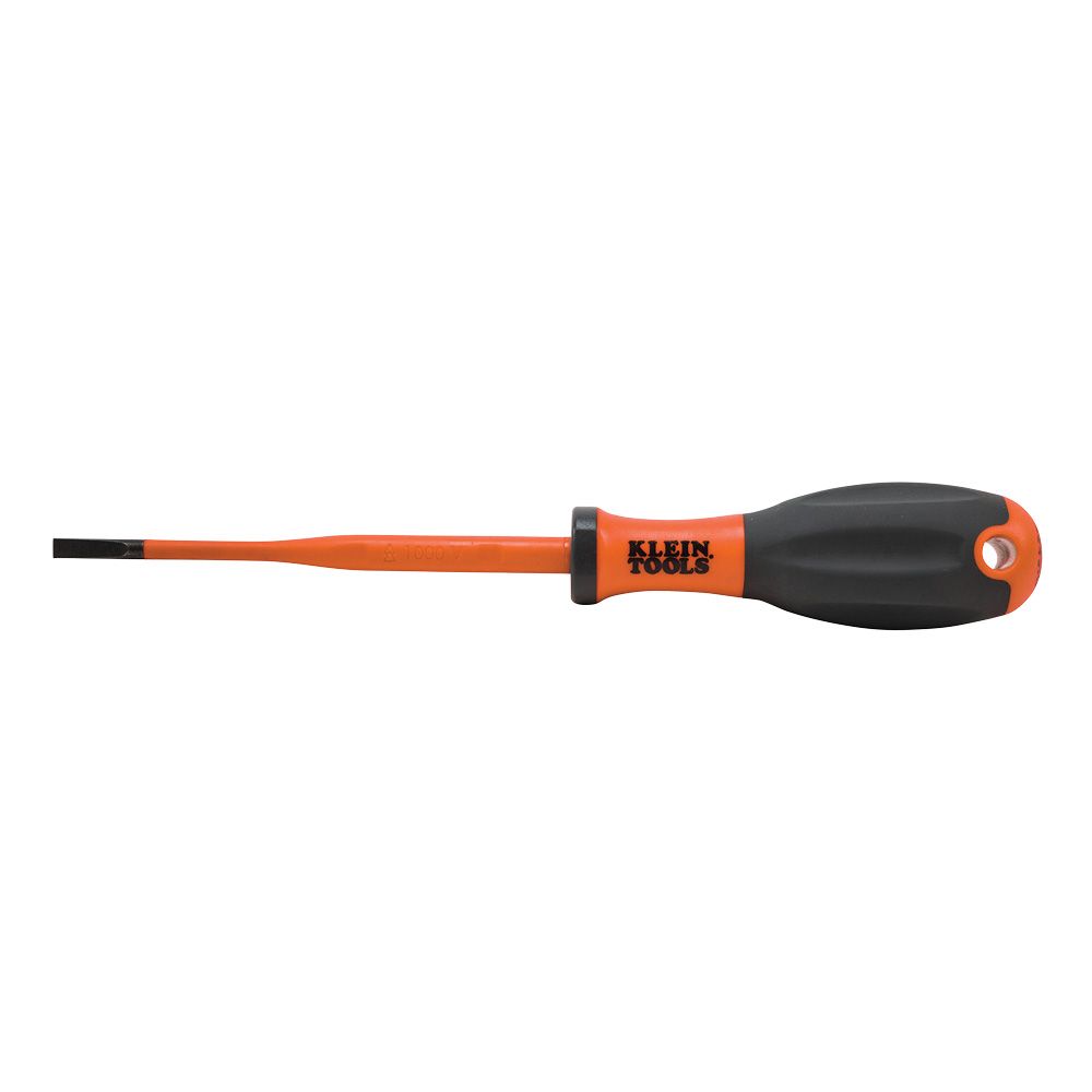 Klein Tools Slotted Insulated Screwdriver, 4 mm Tip, 100 mm Blade, VDE/1000V, 190 mm Overall