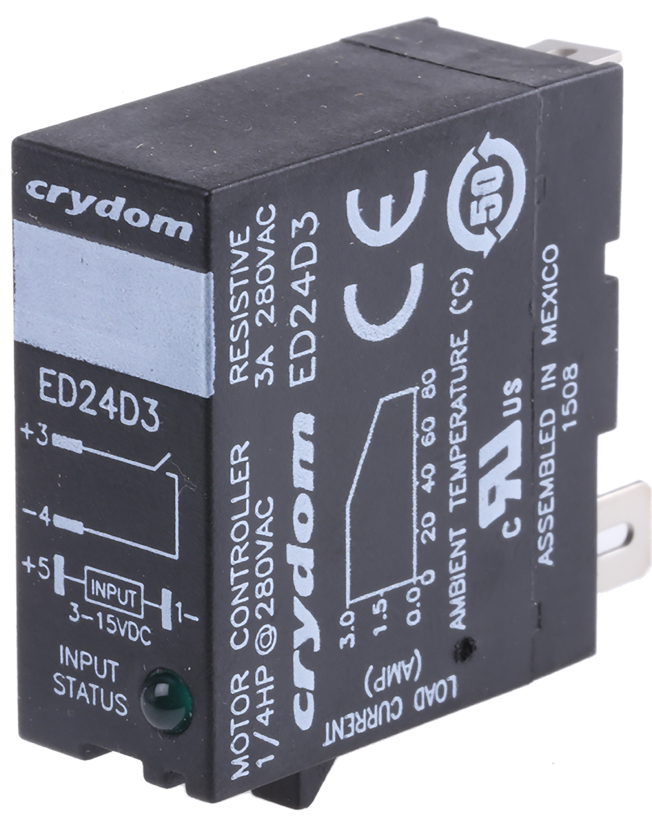 Sensata Crydom Solid State Relay, 3 A Load, DIN Rail Mount, 280 V rms Load, 15 V dc Control