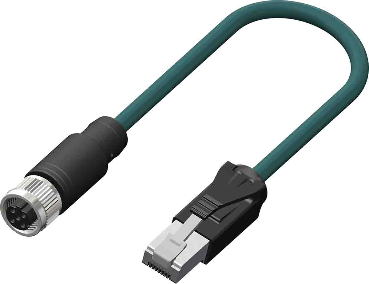 RS PRO, 5m Cat5e, Teal M12 to Female RJ45 Male Shielded, Terminated PUR Sheath