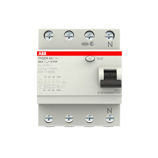 ABB FH200 RCCB, 63A, 4 Pole, 30mA, Type AC, 230/400V ac