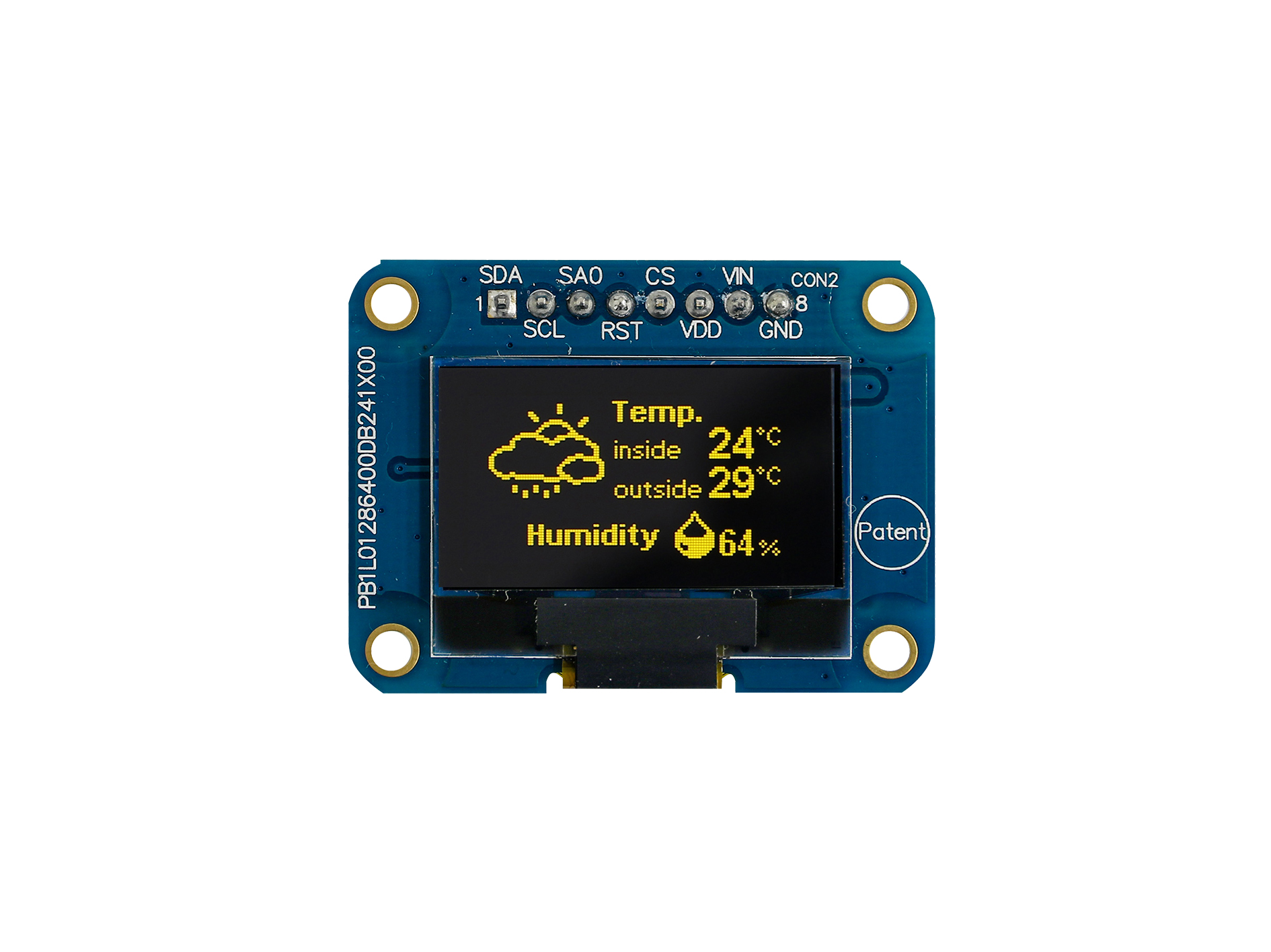 Midas 0.96in Yellow Passive matrix OLED Display 128 x 64pixels COB I2C Interface