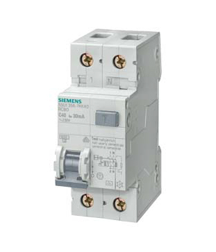 Siemens RCBO, 25A Current Rating, 2P Poles, 30mA Trip Sensitivity, Sentron Range