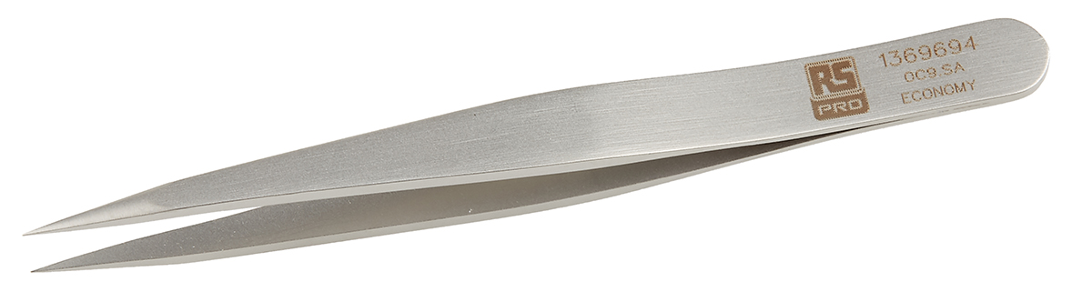 RS PRO 90 mm, Stainless Steel, Flat, Tweezers