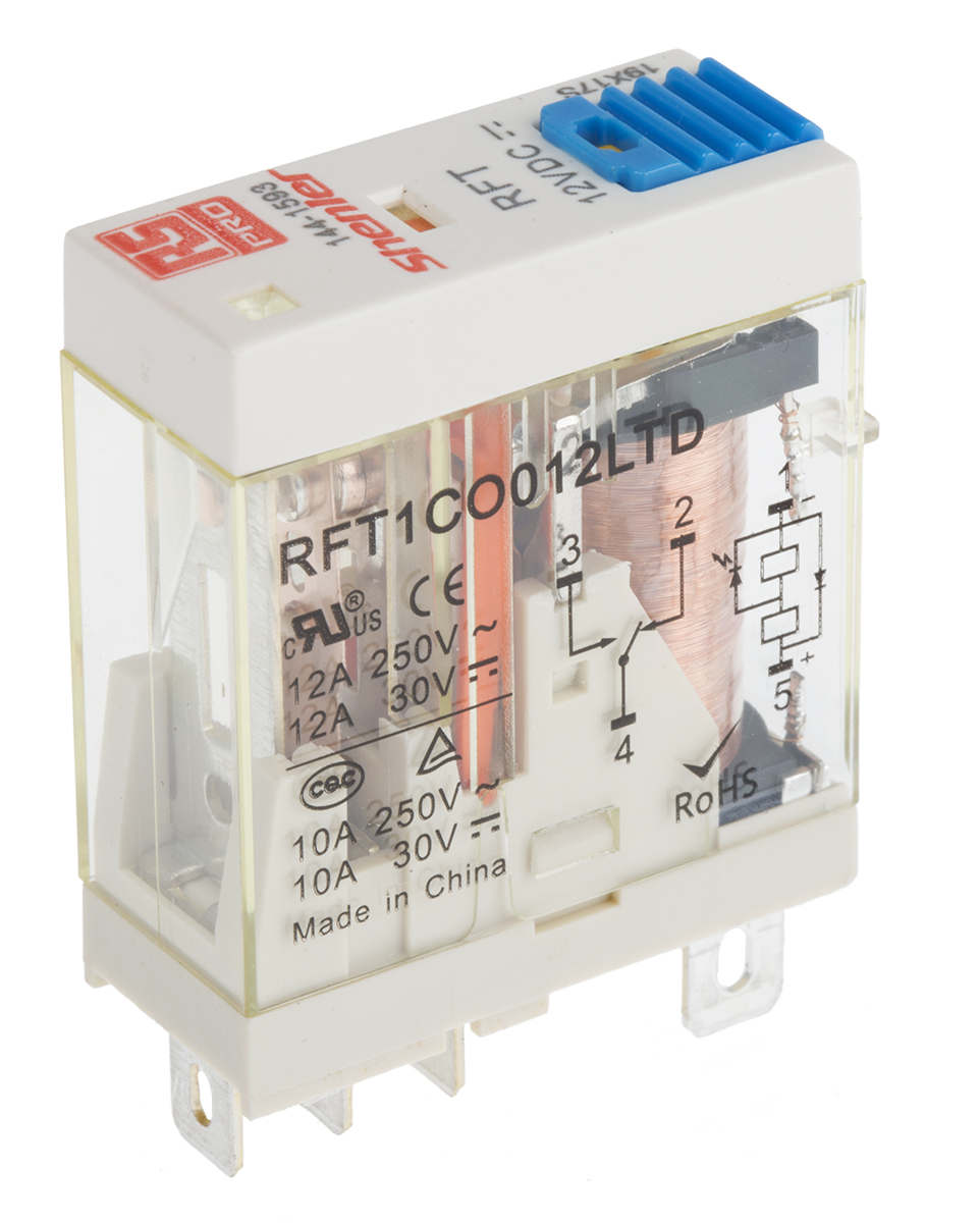 RS PRO Plug In Power Relay, 12V dc Coil, 12A Switching Current, SPDT