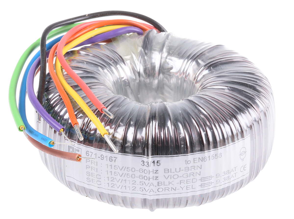 RS PRO 115 V ac, 230 V ac, 2 x 12V ac Toroidal Transformer, 225VA 2 Output