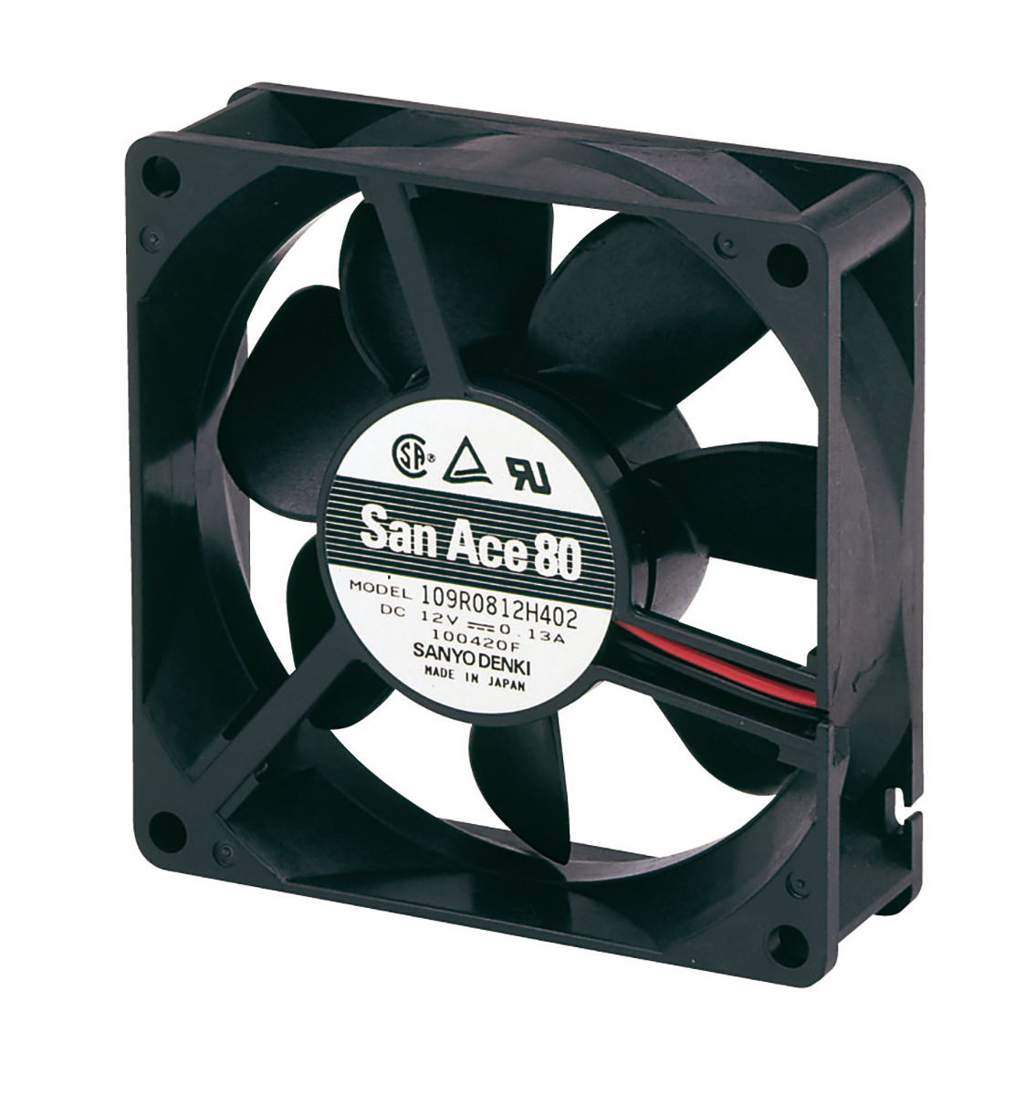 Sanyo Denki 109R Series Axial Fan, 12 V dc, DC Operation, 72m³/h, 2.16W, 180mA Max, 80 x 80 x 25mm