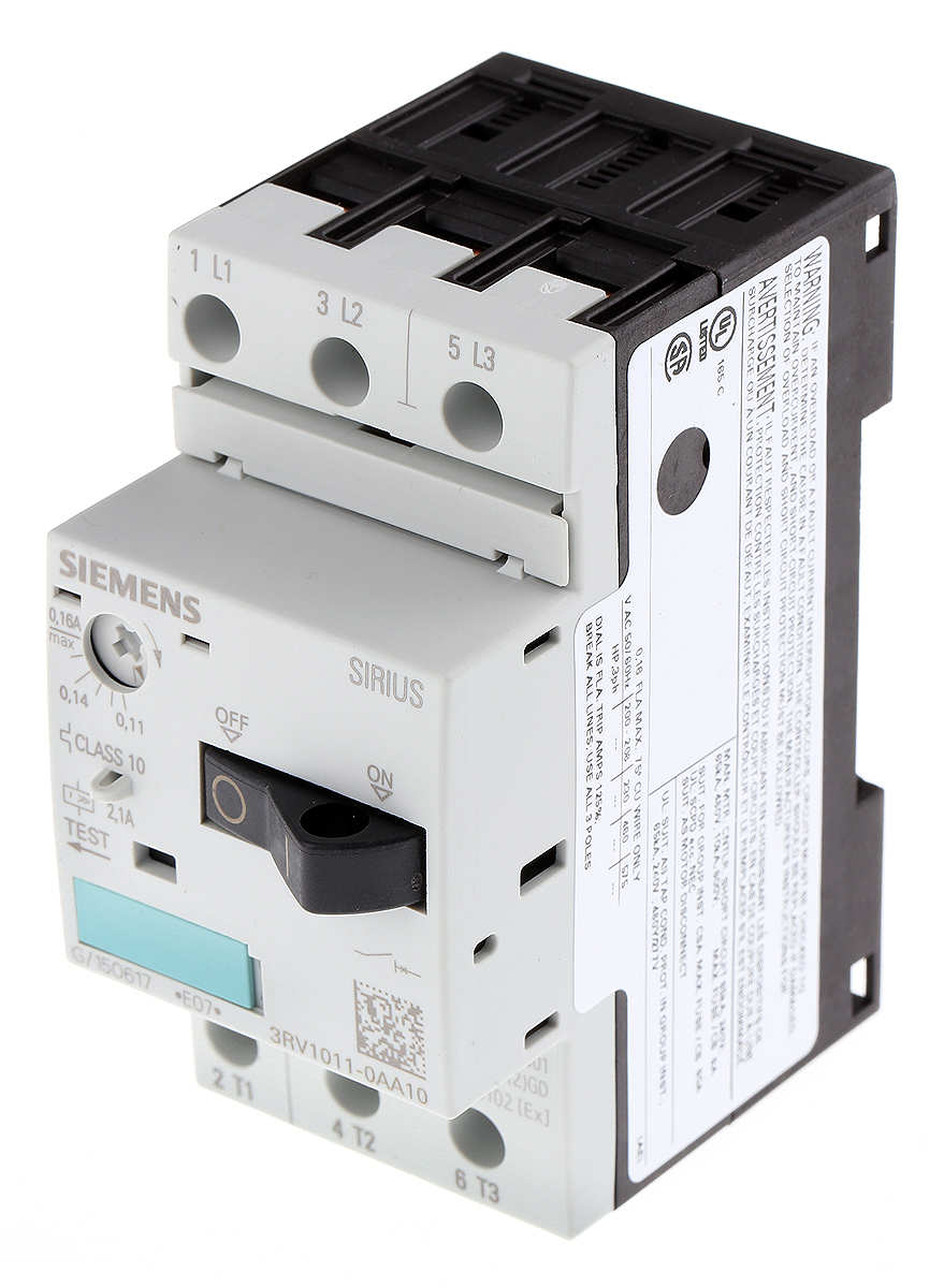 Siemens 0.11 → 0.16 A SIRIUS 3RV Motor Protection Circuit Breaker