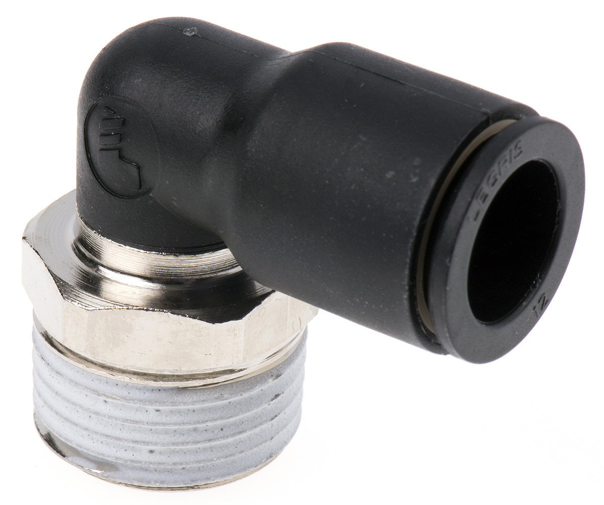 Legris LF3000 Series Elbow Threaded Adaptor, R 1/2 Male to Push In 12 mm, Threaded-to-Tube Connection Style