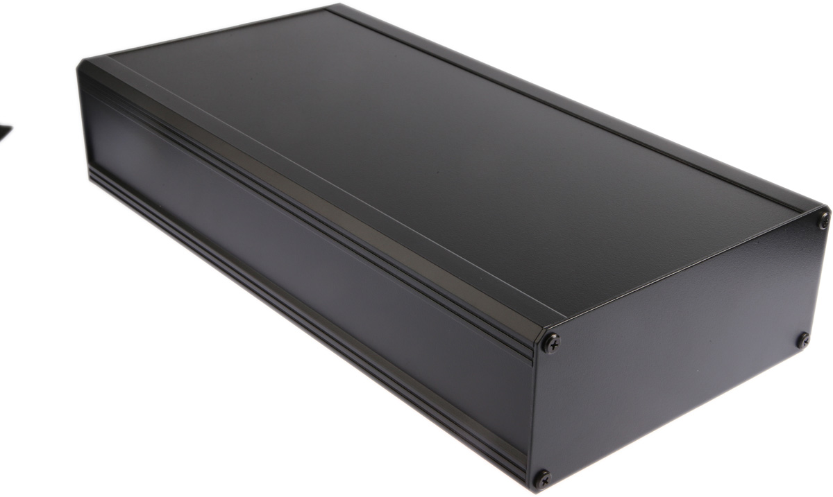 RS PRO Black Extruded Aluminium Heat Sink Case, IP40, Black Lid, 400 x 200 x 86mm