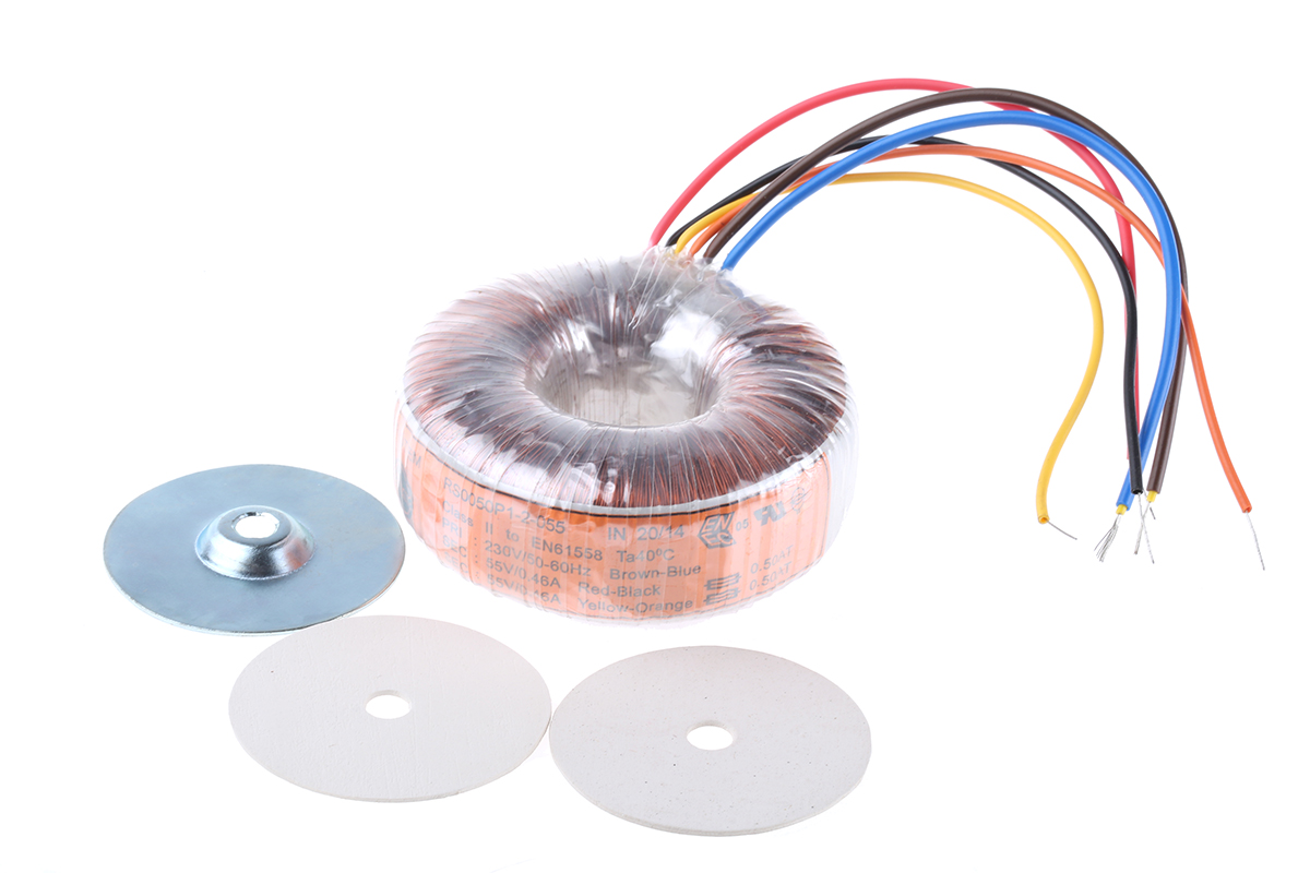 Nuvotem Talema 230V ac, 2 x 55V ac Toroidal Transformer, 50VA 2 Output