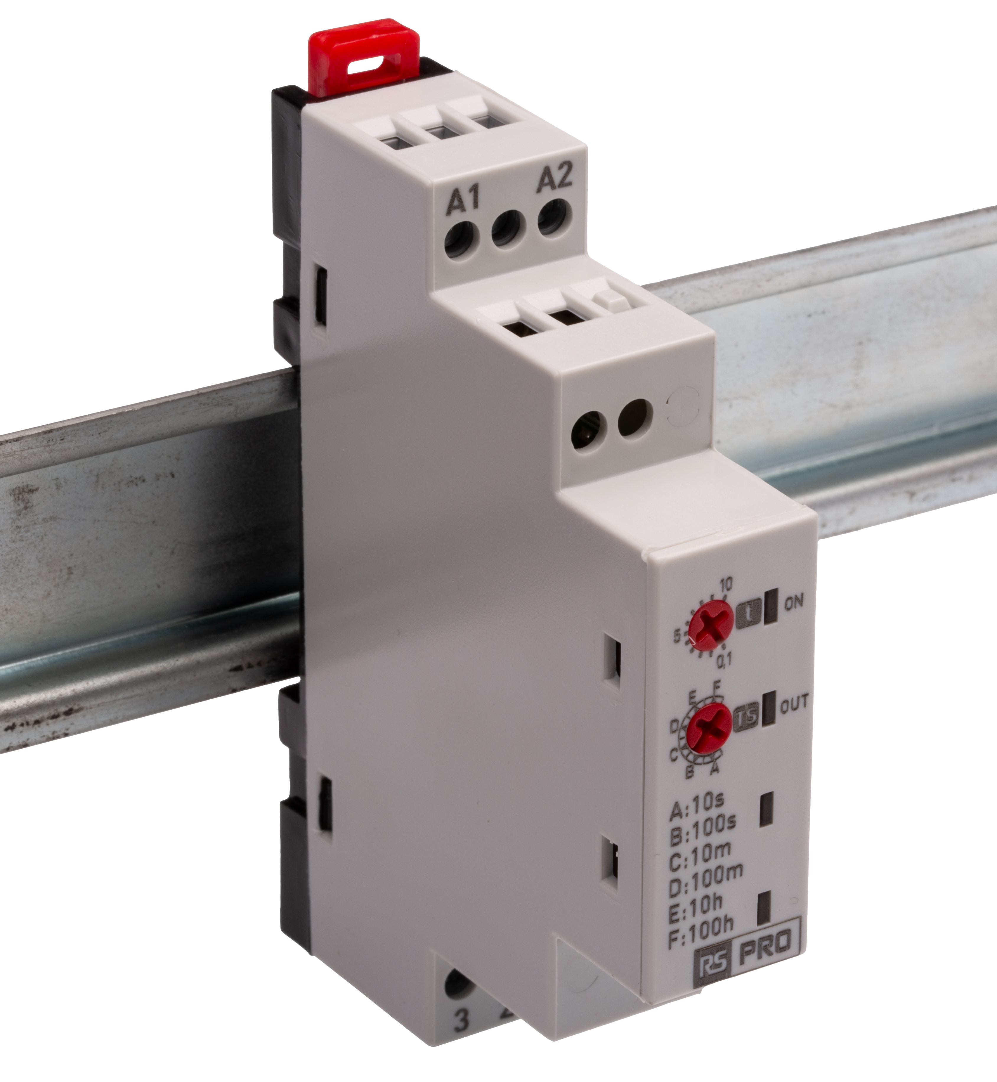 RS PRO DIN Rail Mount Timer Relay, 12 → 240V ac, 3-Contact, 0.1 → 100h, 1-Function, SPDT