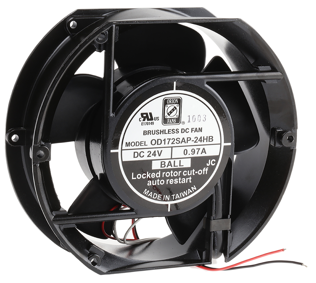 RS PRO Axial Fan, 24 V dc, DC Operation, 399.3m³/h, 23.3W, 970mA Max, 172 x 150mm