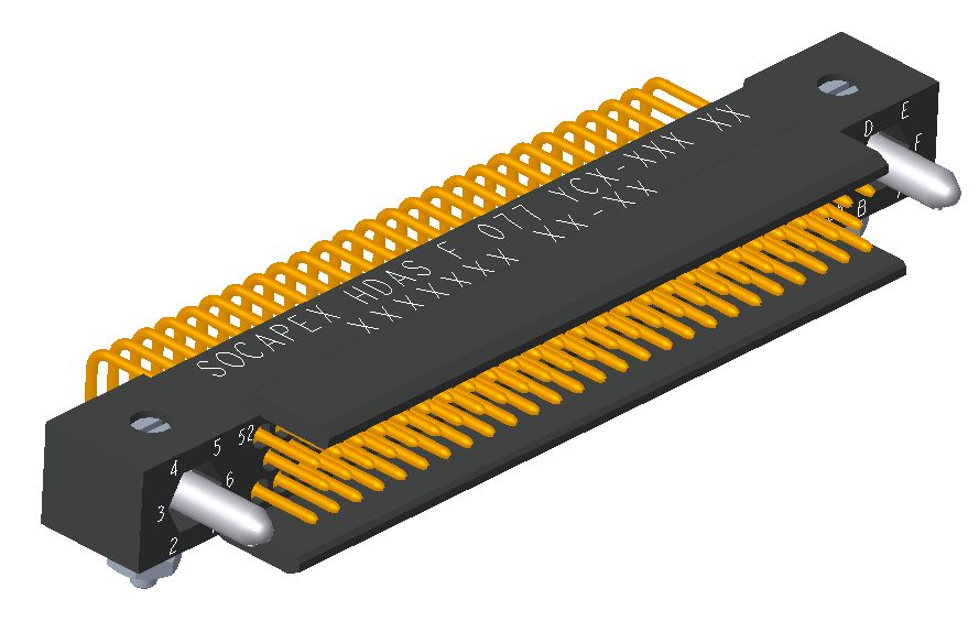 Amphenol Socapex HDAS Series Right Angle PCB PCB Header, 77 Contact(s), 1.91 mm Pitch, 3 Row, Shrouded