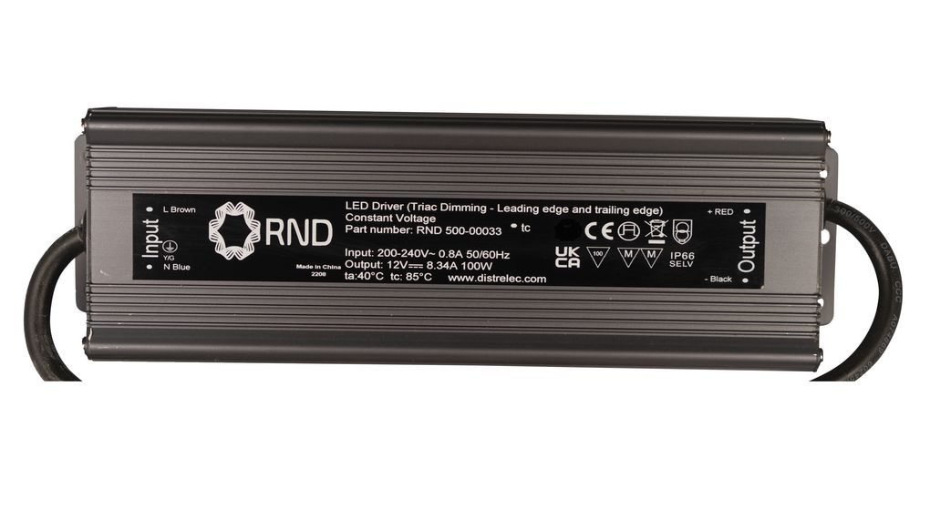 RND LED Driver, 12V Output, 100W Output, 8.33A Output, Constant Voltage Dimmable