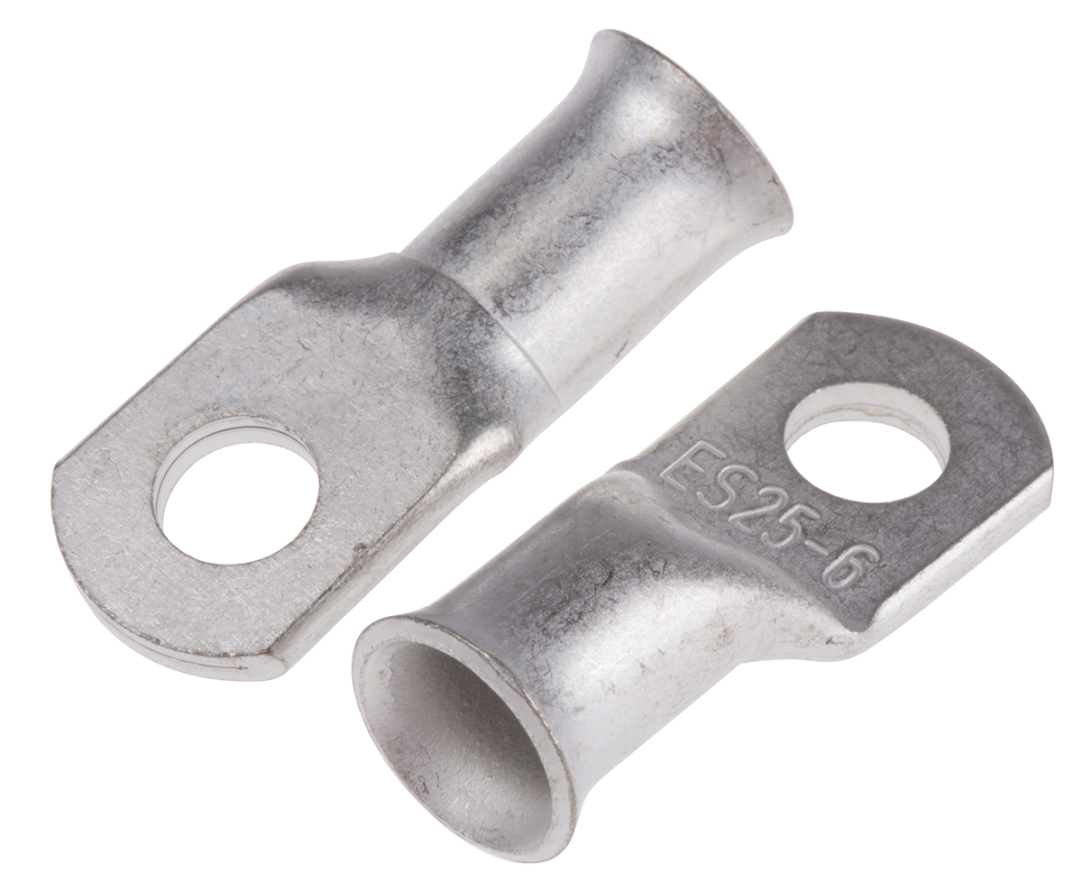 RS PRO Uninsulated Ring Terminal, 6mm Stud Size, 25mm² to 25mm² Wire Size, Natural