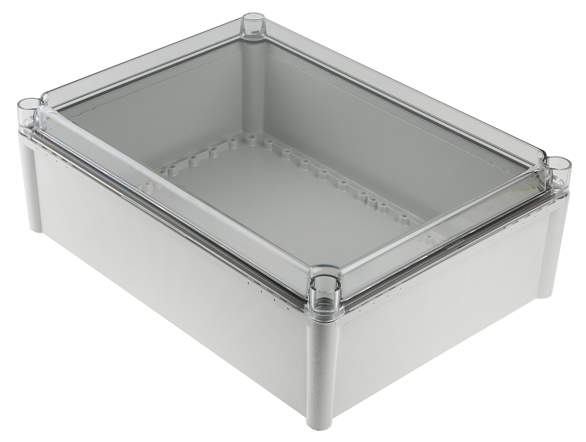 Fibox SOLID PC Series Grey Polycarbonate Enclosure, IP67, Transparent Lid, 378 x 278 x 130mm