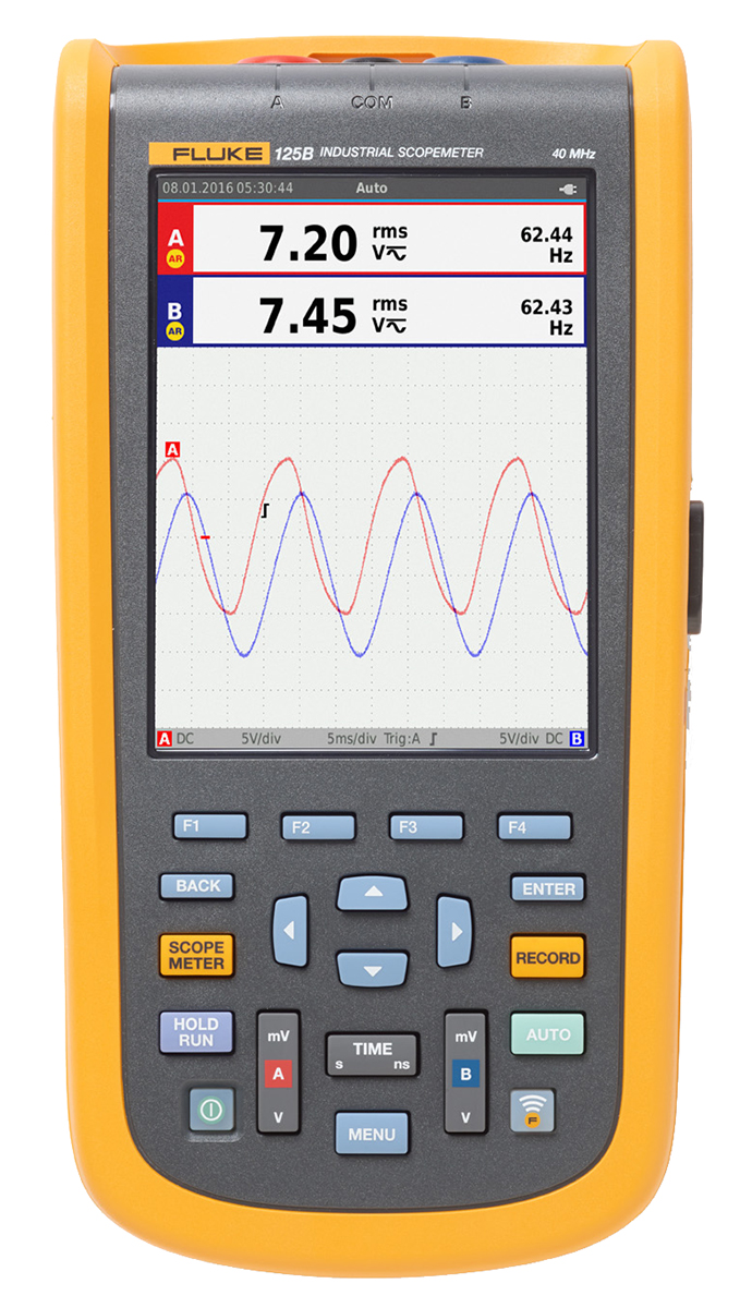 Fluke 125B/UK/S 120B Series, 40MHz Handheld Oscilloscope, 2 Analogue Channels - UKAS Calibrated