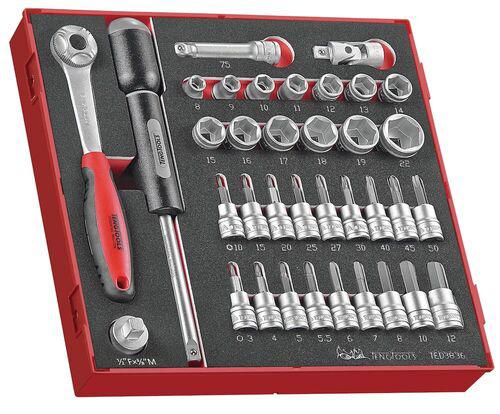 Teng Tools 36-Piece Metric 3/8 in Standard Socket/Bit Set with Ratchet, 6 point; Hex Bit; Torx Bit