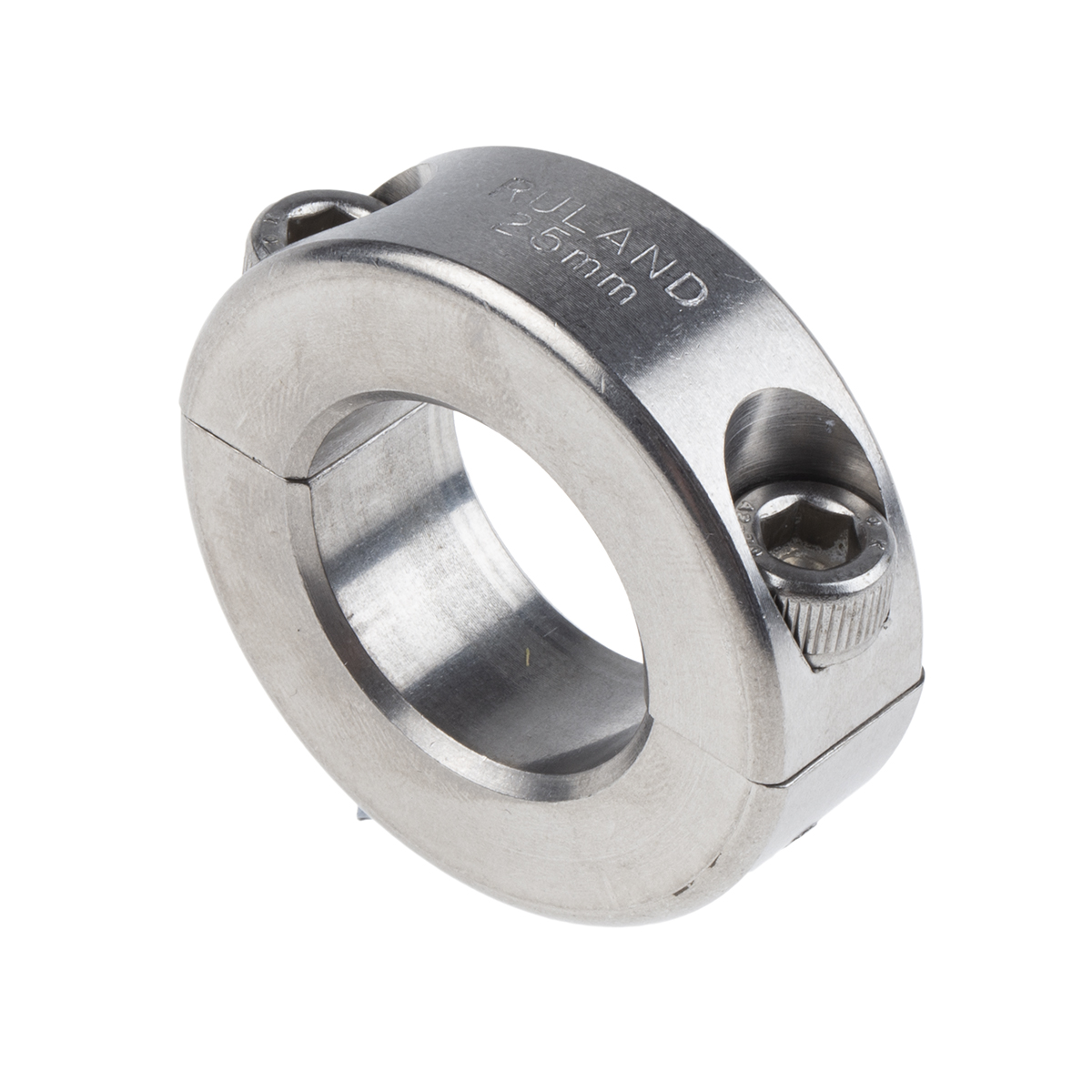 Ruland Shaft Collar, Two Piece, Clamp Screw, Bore 25mm, OD 45mm, W 15mm, 303 Stainless Steel
