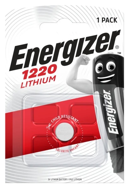 Energizer CR1220 Button Battery, 3V, 12.5mm Diameter, Single