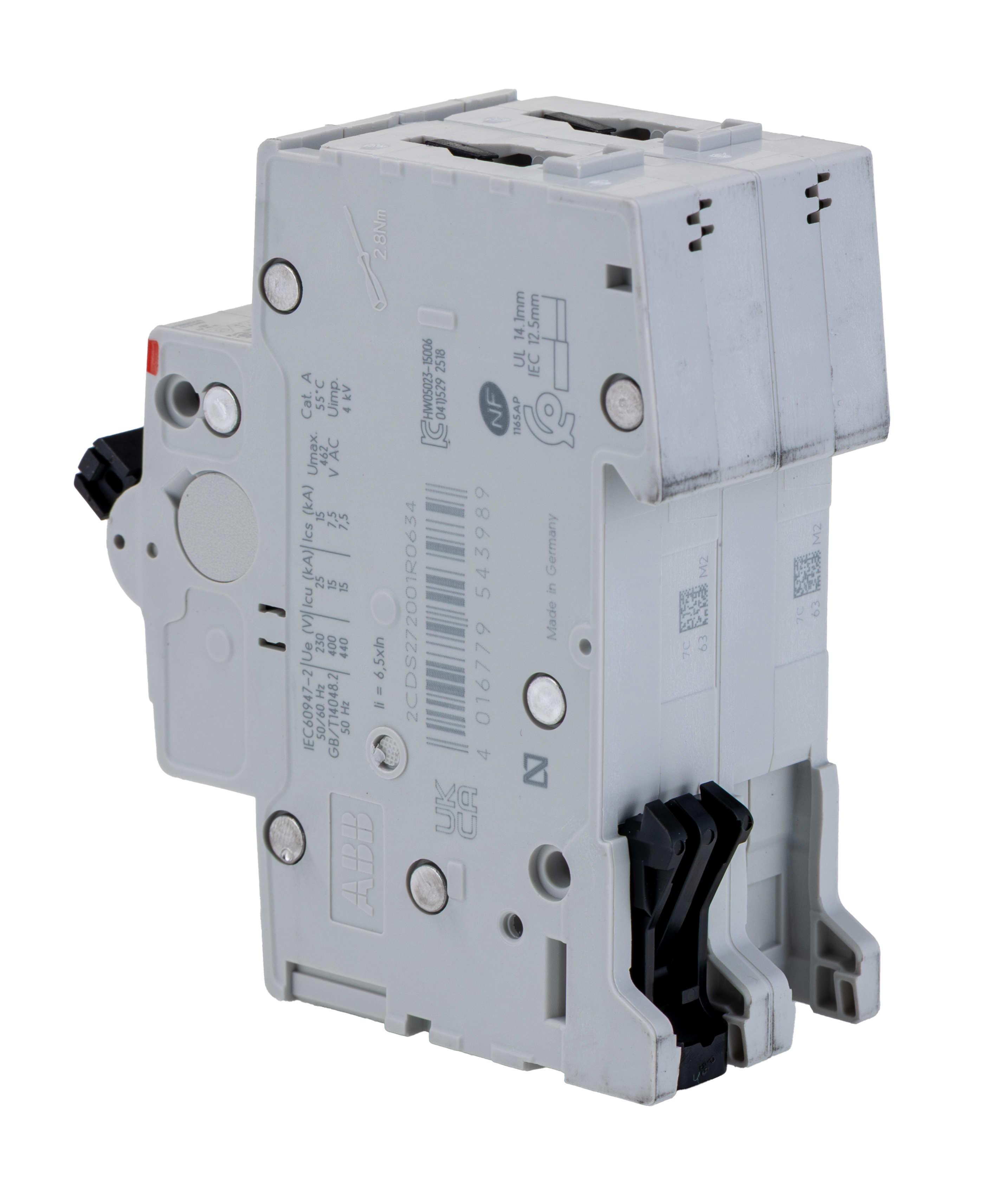 ABB System Pro M Compact S200M MCB, 2P, 63A Curve C, 440V AC, 125V DC, 10 kA Breaking Capacity
