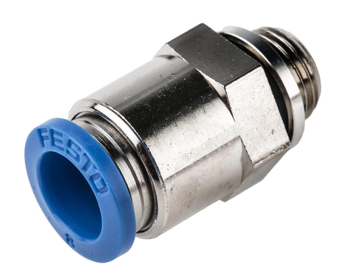 Festo QS Series Straight Threaded Adaptor, G 1/8 Male to Push In 8 mm, Threaded-to-Tube Connection Style, 186098