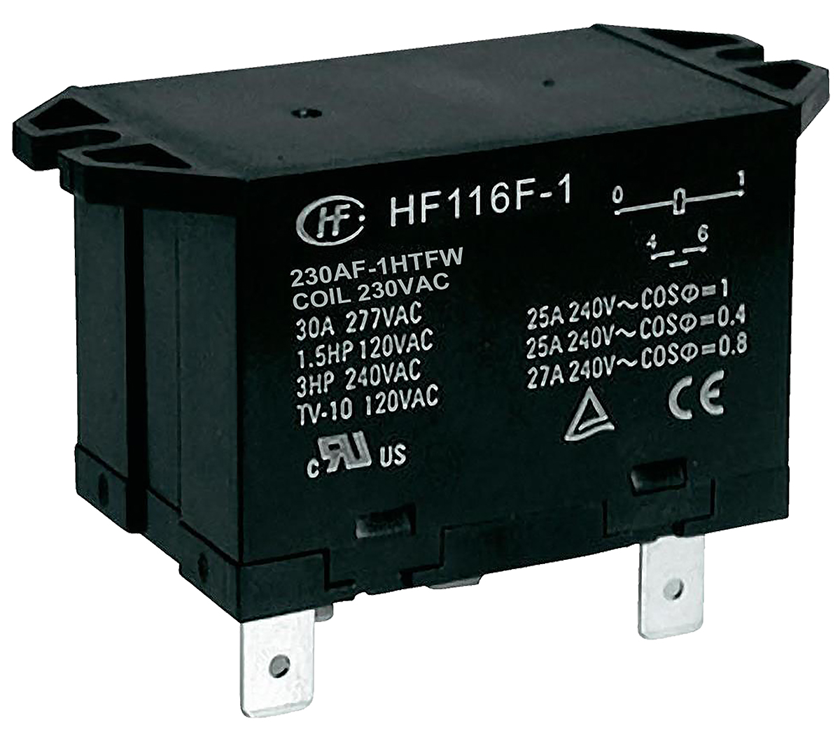 Hongfa Europe GMBH Flange Mount Power Relay, 230V ac Coil, 30A Switching Current, SPST