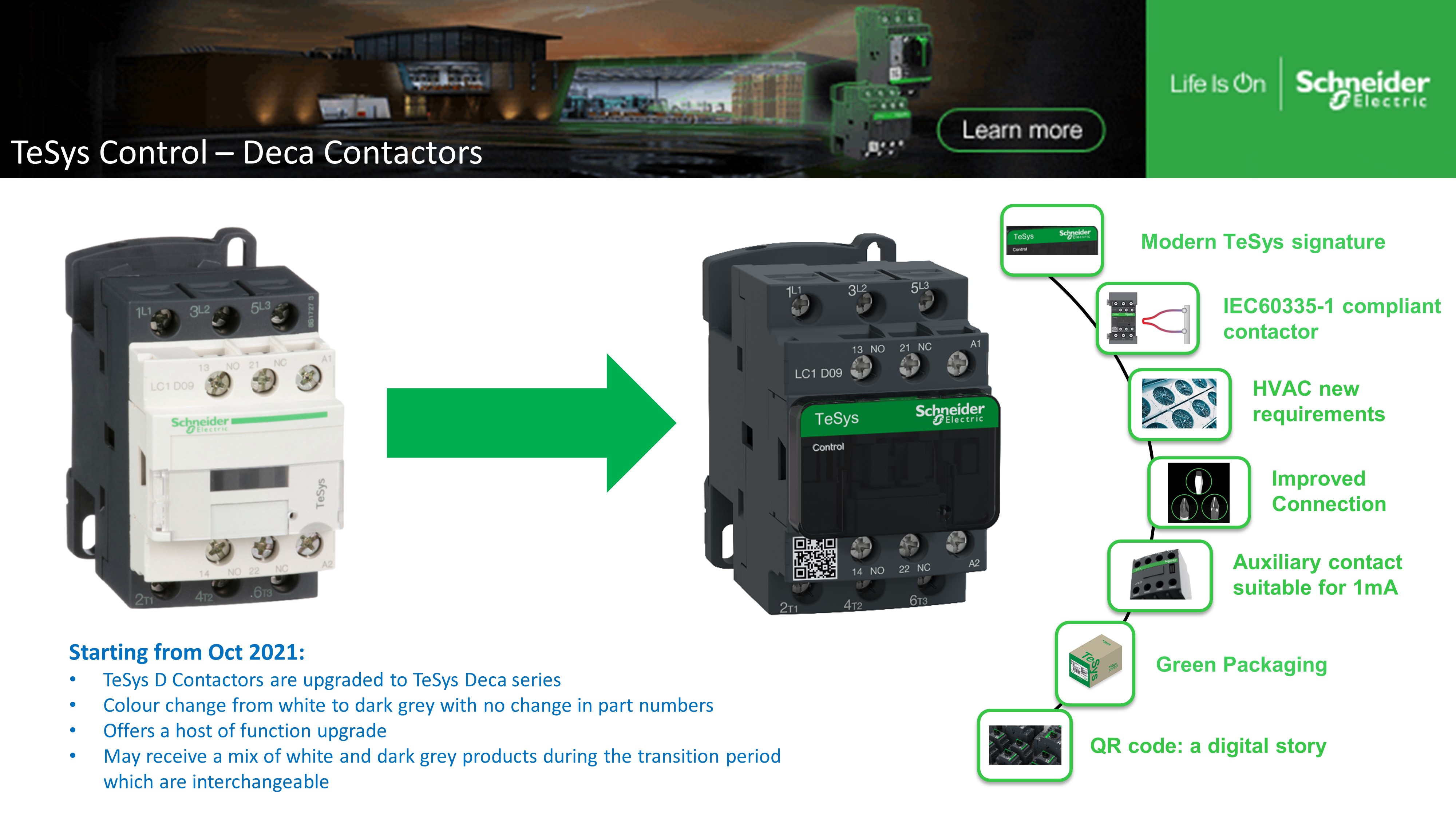 Schneider Electric Tesys D LC1D 3 Pole Contactor, 3NO, 12 A, 5.5 kW, 24 V ac Coil