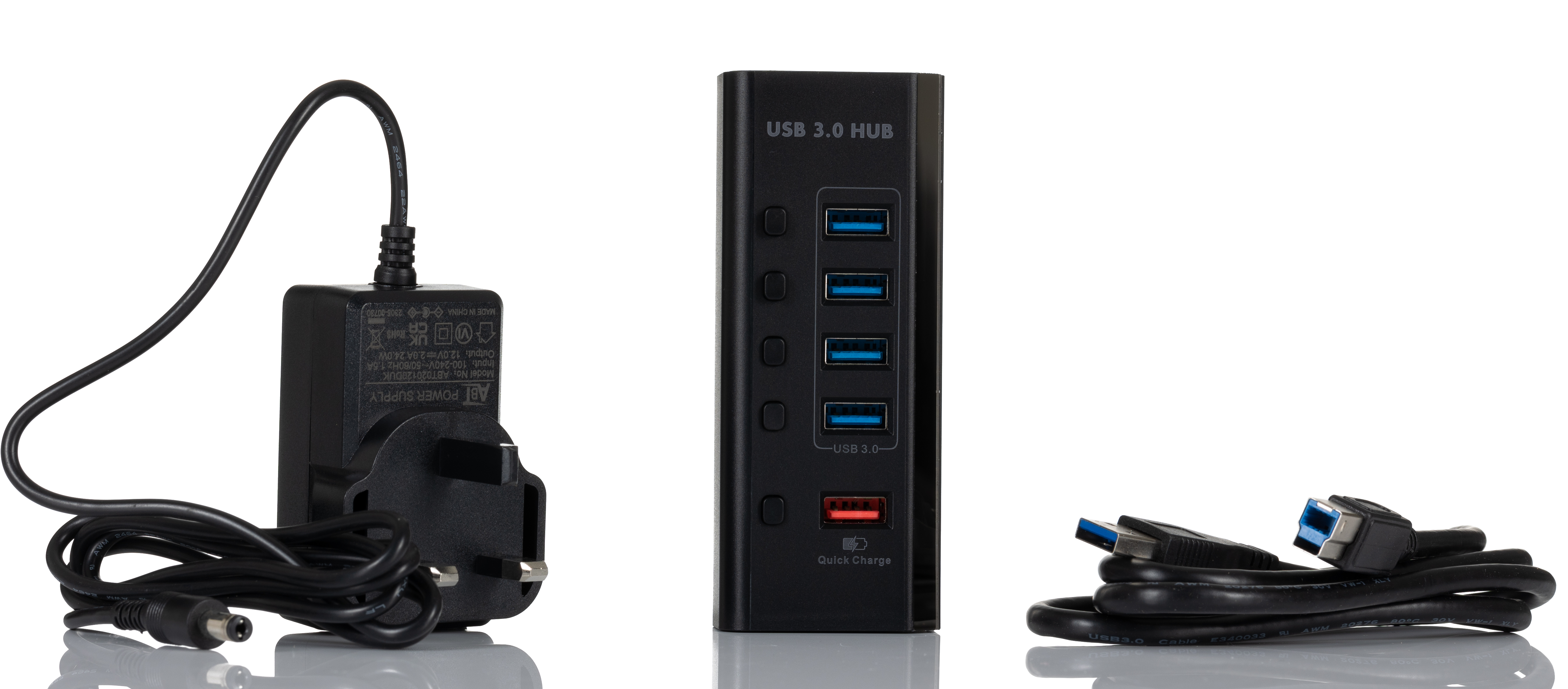 RS PRO 5 Port USB 3.0 USB A  Hub, Mains Plug Powered, 115 x 47 x 25mm