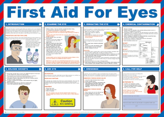 First Aid for Eyes Treatment Guidance Safety Poster, Semi Rigid Laminate, English, 420 mm, 590mm